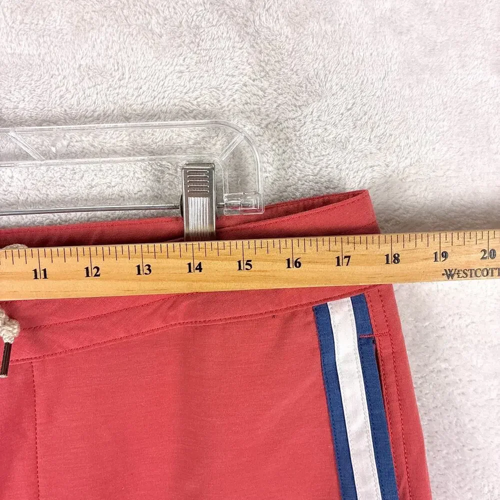 Faherty Board Shorts Men 34 Coral Pink White Stripe Retro Drawstring Preppy Surf
